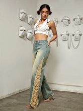 Load image into Gallery viewer, Casual Women Inverted Side Panel Frayed Denim Jeans - Ailime Designs
