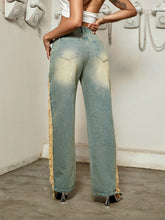 Load image into Gallery viewer, Casual Women Inverted Side Panel Frayed Denim Jeans - Ailime Designs