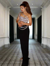 Load image into Gallery viewer, Black Contrast Crystal Design Gown - Ailime Designs