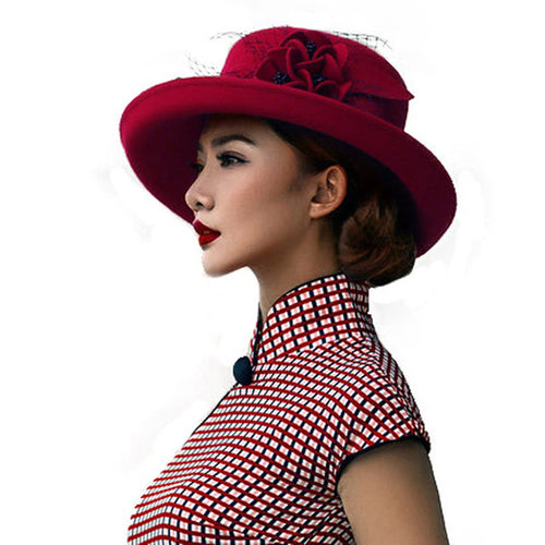 Conservative Style Wine Rose Design Brim Hats - Ailime Designs - Ailime Designs