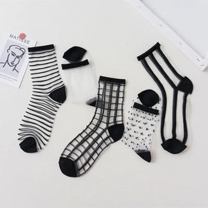 Breathable Check Design Women Sheer Dress Socks - Ailime Designs