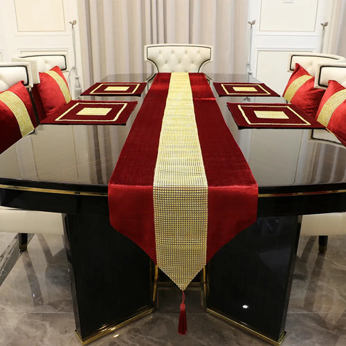 Elegant Gold Crystal Inlay Design Table Runners - Ailime Designs