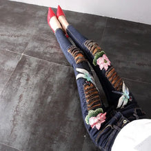 Load image into Gallery viewer, Beautiful Women&#39;s Embroidered Flower Design Denim Jeans - Ailime Designs