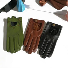 Load image into Gallery viewer, Genuine Leather Hollow-cut Red &amp; Green Racing Gloves - Ailime Designs