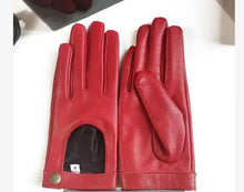 Load image into Gallery viewer, Genuine Leather Hollow-cut Red &amp; Green Racing Gloves - Ailime Designs
