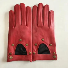 Load image into Gallery viewer, Genuine Leather Hollow-cut Red &amp; Green Racing Gloves - Ailime Designs