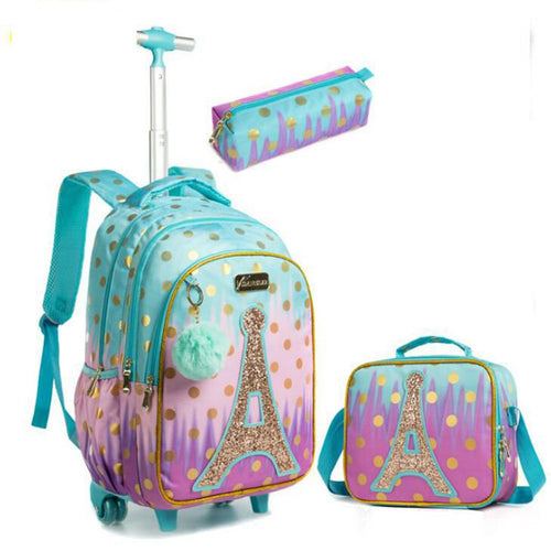 Girl's Glitter Trim Paris Motif Trolley Luggage - Ailime Designs