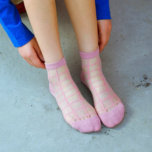 Breathable Check Design Women Sheer Dress Socks - Ailime Designs