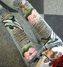 Load image into Gallery viewer, Beautiful Women&#39;s Embroidered Flower Design Denim Jeans - Ailime Designs