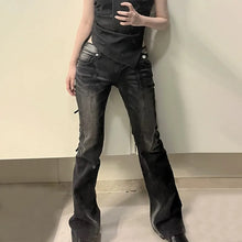 Load image into Gallery viewer, Distressed Low-rise Black Jeans - Ailime Designs