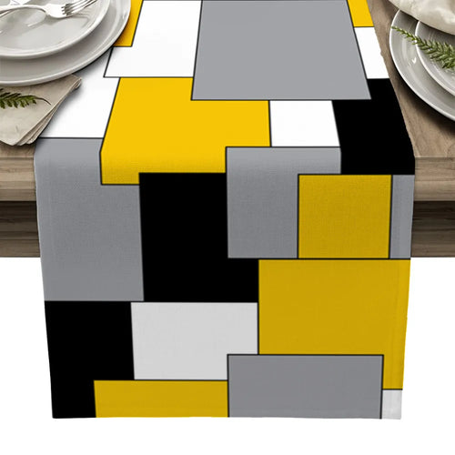 Abstract Squares Design Linen Table Runners - Ailime Designs
