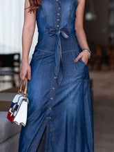 Load image into Gallery viewer, Denim Button Front Maxi Dresses - Ailime Designs