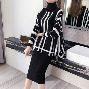 Black & White Oversize Stripe Design Women Sweaters - Ailime Designs