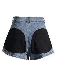 Casual Women Block Printed Thong Style Denim Shorts - Ailime Designs
