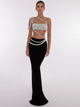 Load image into Gallery viewer, Black Contrast Crystal Design Gown - Ailime Designs