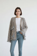 Load image into Gallery viewer, Beautiful Single Breasted Tweed Fringe Trim Jacket - Ailime Designs