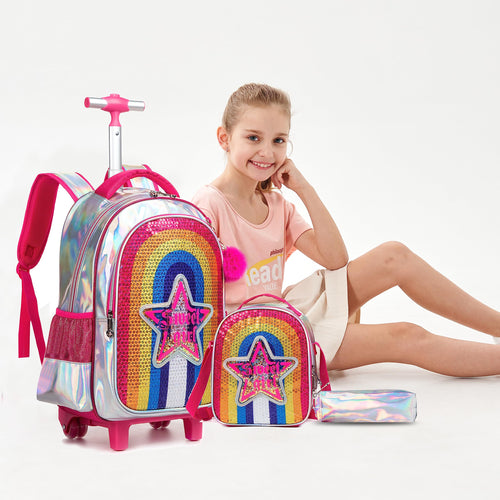 Girl's Rainbow Star Design Sequin Trolley Luggage - Ailime Designs