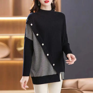 Asymmetrical Button Design Women Turtleneck Sweaters - Ailime Designs