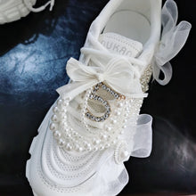 Load image into Gallery viewer, Faux Pearl Design Ribbon Lace Sneakers - Ailime Designs