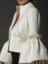 Load image into Gallery viewer, Beautiful Pearl Fringe Sleeve White Jacket - Ailime Designs