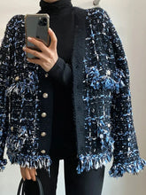 Load image into Gallery viewer, Beautiful Single Breasted Tweed Fringe Trim Jacket - Ailime Designs