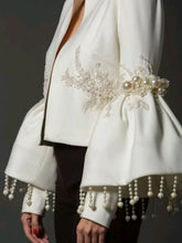 Load image into Gallery viewer, Beautiful Pearl Fringe Sleeve White Jacket - Ailime Designs