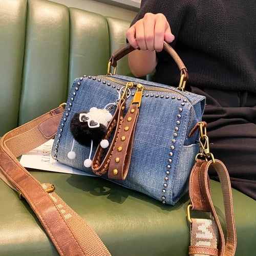 Casual Denim  Rivet Design Crossbody Handbag - Ailime Designs
