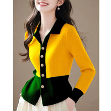 Load image into Gallery viewer, Block Style Yellow Cardigan Sweaters - Ailime Designs