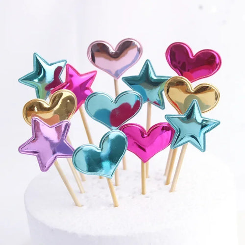 10pcs Decorative Stars & Hearts Cake Toppers - Ailime Designs