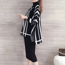 Load image into Gallery viewer, Black &amp; White Oversize Stripe Design Women Sweaters - Ailime Designs