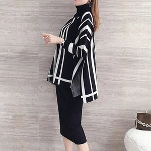 Black & White Oversize Stripe Design Women Sweaters - Ailime Designs
