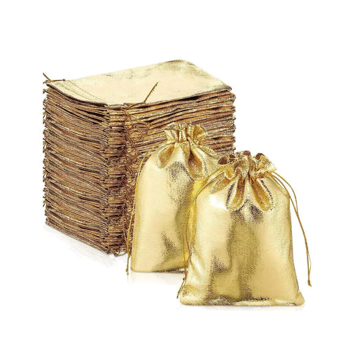 50pcs Gold Lamay Drawstring Small Gift Bag Pouches - Ailime Designs