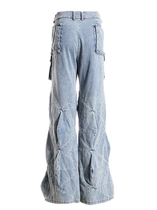 Casual Women Pin-tuffed Style Wide-legged Denim Jeans - Ailime Designs