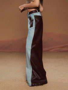 Casual Women Wide Legged Block Printed Denim Jeans - Ailime Designs