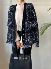 Load image into Gallery viewer, Beautiful Single Breasted Tweed Fringe Trim Jacket - Ailime Designs