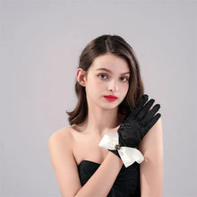 Load image into Gallery viewer, Black Satin Bowknot Design Dress Gloves - Ailime Designs