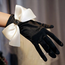 Load image into Gallery viewer, Black Satin Bowknot Design Dress Gloves - Ailime Designs