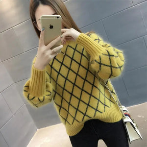 Cozy Yellow Geometric Design Sweaters For Women - Ailime Designs