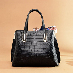 Croc Print Design Geniune Leather Leisure Handbag - Ailime Designs