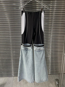 Casual Block Printed Denim Buckle Knee Jeans - Ailime Designs