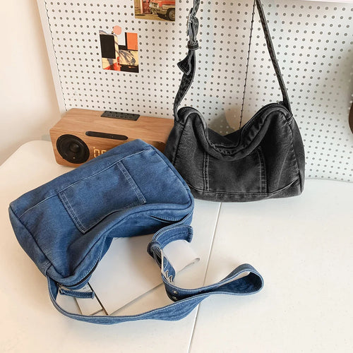 Denim Crossbody Oversize Messenger Handbag - Ailime Designs