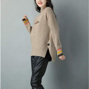 Full Rib Design Sweaters In Brown - Ailime Designs