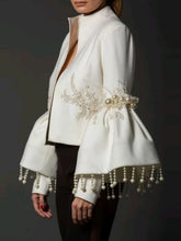 Load image into Gallery viewer, Beautiful Pearl Fringe Sleeve White Jacket - Ailime Designs