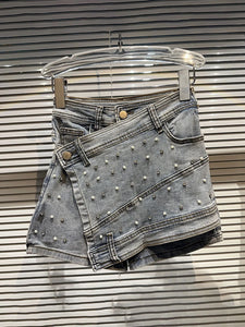Belt Loop Design Women's Assymetrical Denim Jean Mini Skirts - Ailime Designs