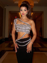 Load image into Gallery viewer, Black Contrast Crystal Design Gown - Ailime Designs