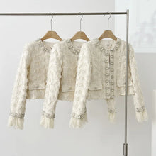 Load image into Gallery viewer, Winter White Tweed Jackets For Women - Ailime Designs