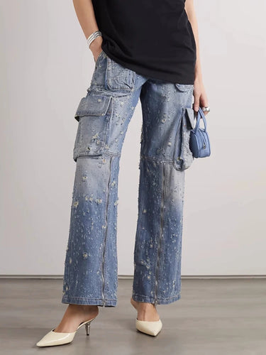 Cargo Style Zipper Front Denim Jeans - Ailime Designs