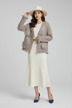 Load image into Gallery viewer, Beautiful Single Breasted Tweed Fringe Trim Jacket - Ailime Designs