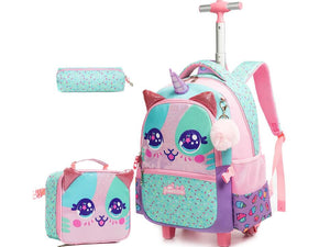 Girl's Purple Bear Design Trolley Luggage - Ailime Designs