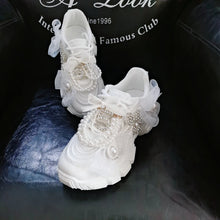 Load image into Gallery viewer, Faux Pearl Design Ribbon Lace Sneakers - Ailime Designs